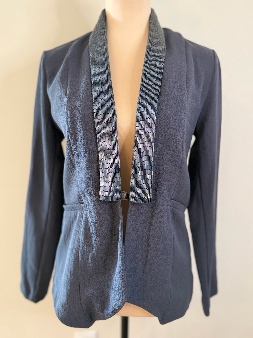 Sophie Rue formal beaded blazer neutral grayish blue SM